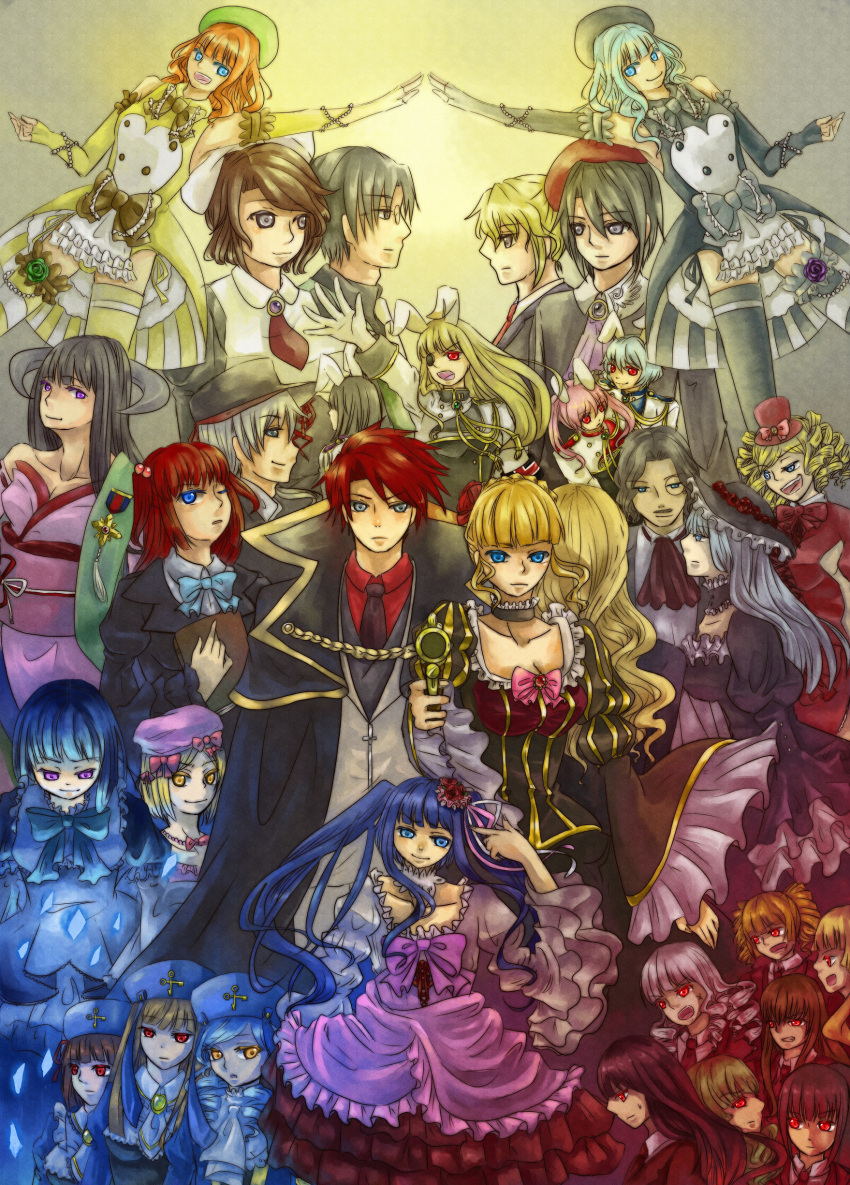 alternate_hairstyle, amakusa_juuza, animal_ears, aqua_eyes, armband, asmodeus, beads, beatrice