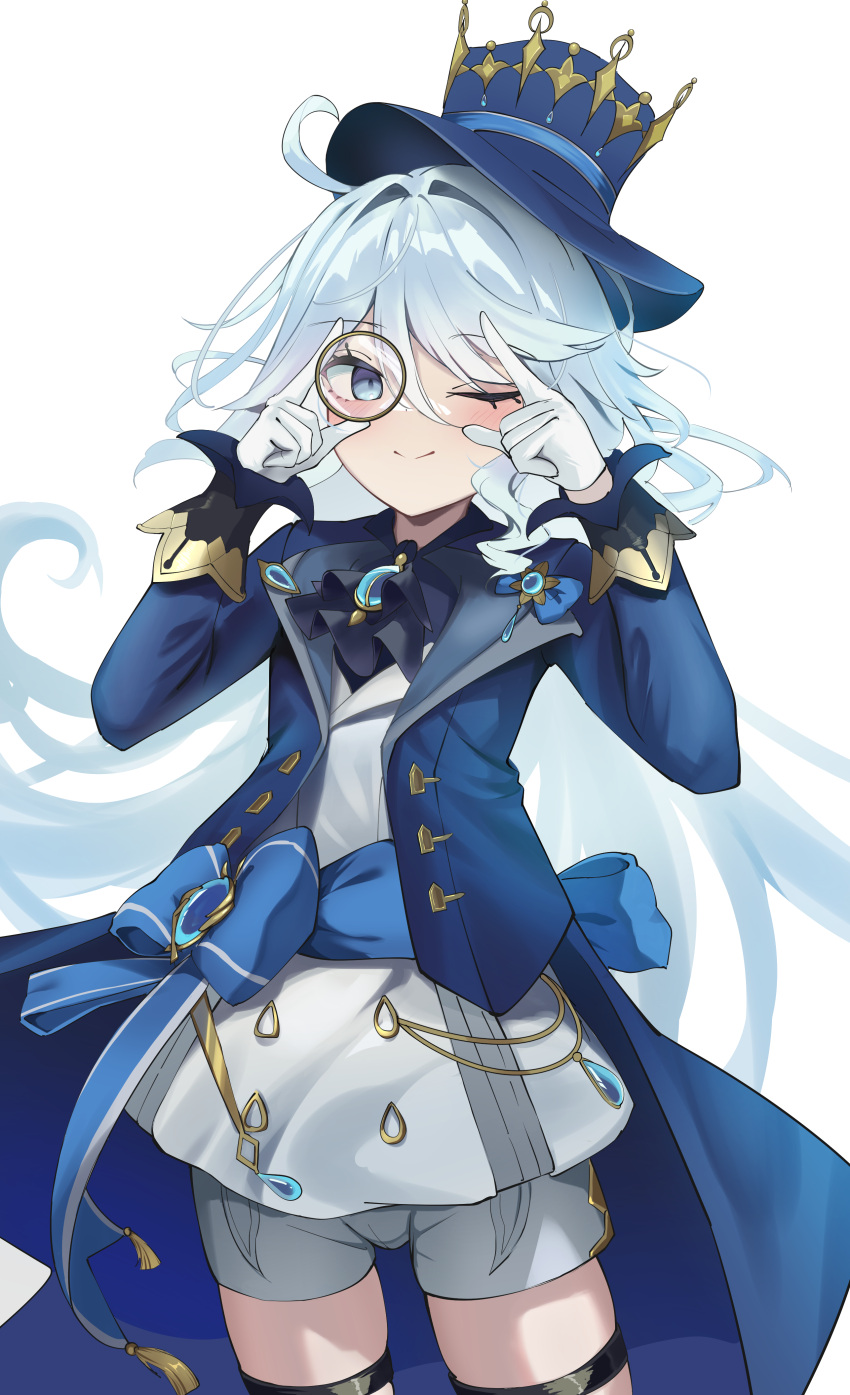 1girl, absurdres, ascot, blue_ascot, blue_coat, blue_eyes, blue_hair, blue_headwear