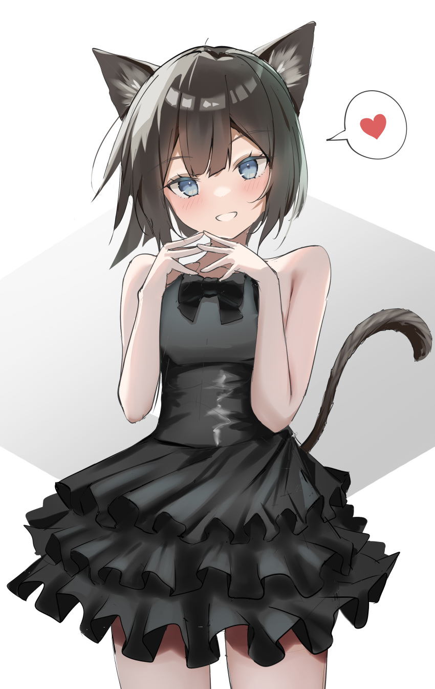 1girl, absurdres, animal_ear_fluff, animal_ears, bare_shoulders, black_bow, black_bowtie, black_dress