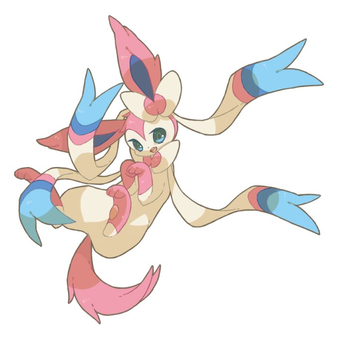 animal_focus, blue_eyes, bow, commentary_request, no_humans, open_mouth, pawpads, pokemon