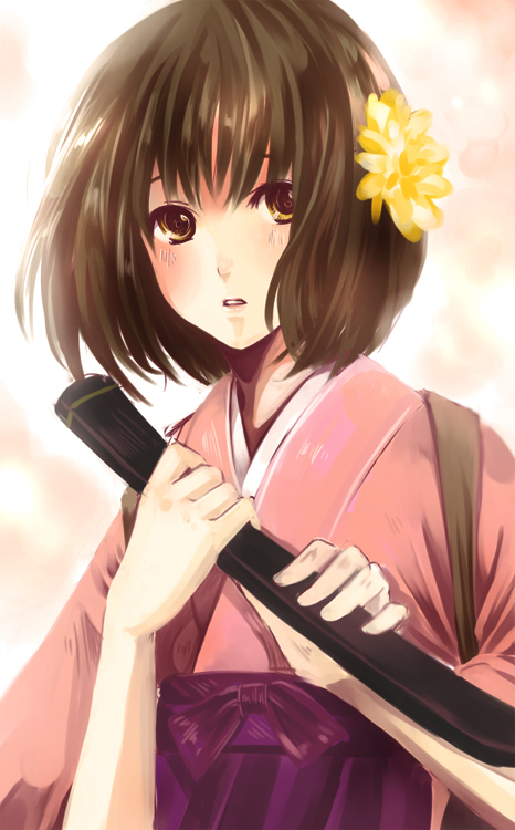 brown_eyes, brown_hair, flower, genderswap, hair_flower, hair_ornament, hayakawa_(sakai_cats), japan_(hetalia)