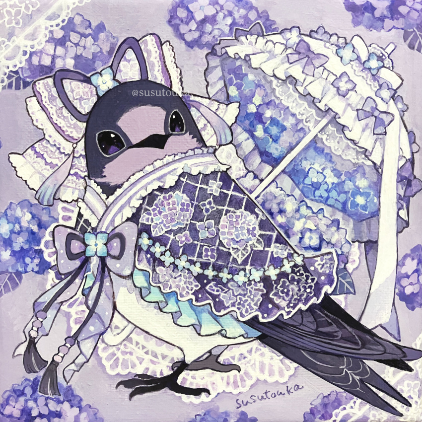 absurdres, acrylic_gouache_(medium), acrylic_paint_(medium), animal, animal_focus, artist_name, bird, closed_mouth