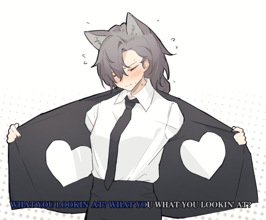 1girl, akechi_(826988799), animal_ears, arknights, black_nails, black_necktie, black_pants, blush