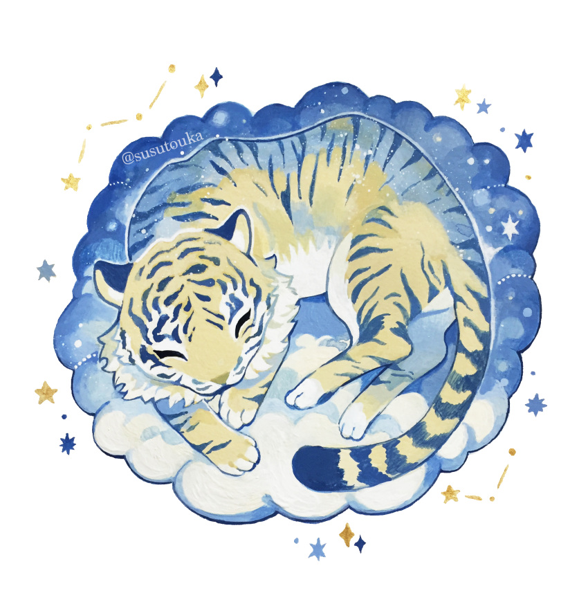 absurdres, acrylic_gouache_(medium), acrylic_paint_(medium), animal, animal_focus, artist_name, chinese_zodiac, closed_eyes