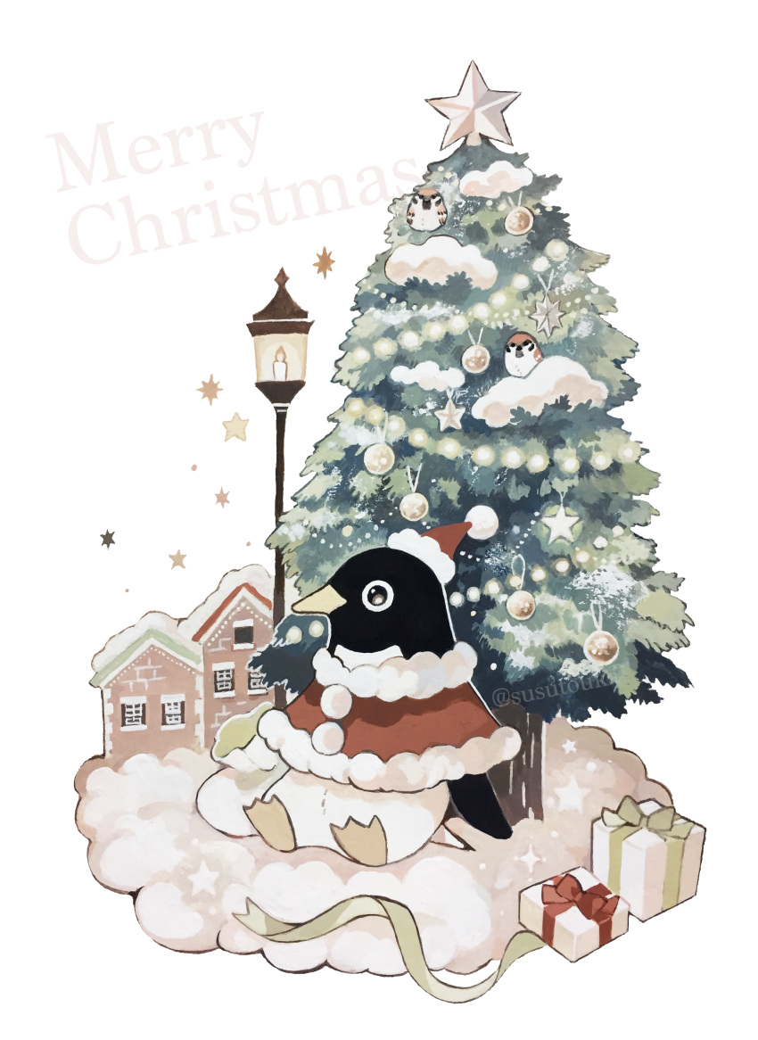 absurdres, acrylic_gouache_(medium), acrylic_paint_(medium), animal, animal_focus, artist_name, bauble, bird