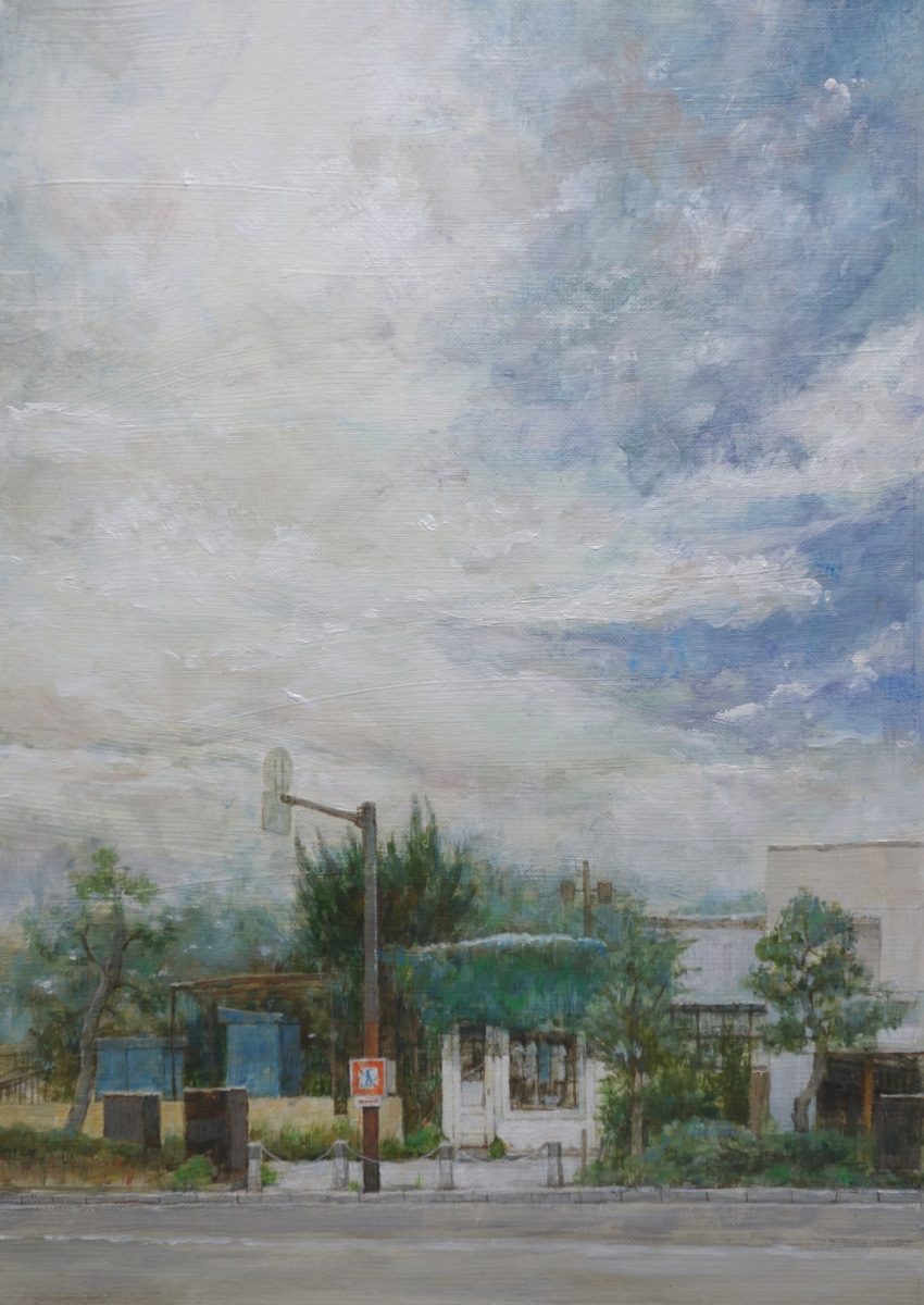 blue_sky, building, bush, clouds, cloudy_sky, highres, house, no_humans
