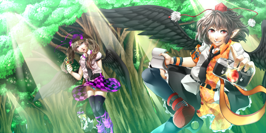 cross-laced_footwear, highres, himekaidou_hatate, kirisame_marisa, multiple_girls, pointy_ears, shameimaru_aya, touhou