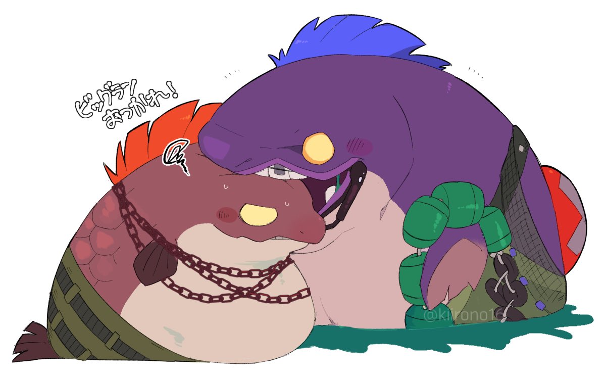 biting, blank_eyes, blue_hair, blush, braces, chain, cohozuna_(splatoon), kiirono