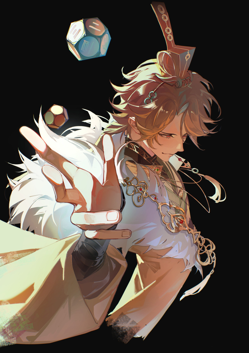 1boy, absurdres, black_background, blonde_hair, chinese_clothes, code:_kite, hanfu, highres