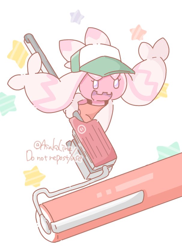 animal_focus, artist_name, asakoline, baseball_cap, colored_skin, commentary_request, eyelashes, flingza_roller_(splatoon)