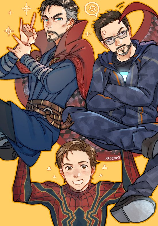 3boys, anger_vein, animal_print, arc_reactor, arms_up, artist_name, avengers:_infinity_war, avengers_(series)