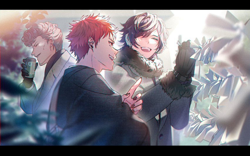3boys, ^_^, aimono_jyushi, amaguni_hitoya, bad_ass_temple, belt, belt_buckle, black_belt