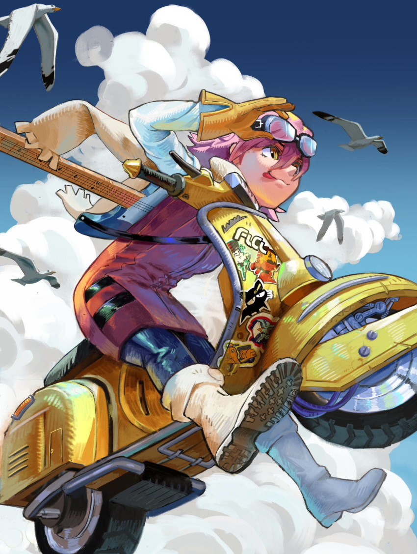 bird, blue_sky, boots, calilo, canti, cat, clouds, flcl