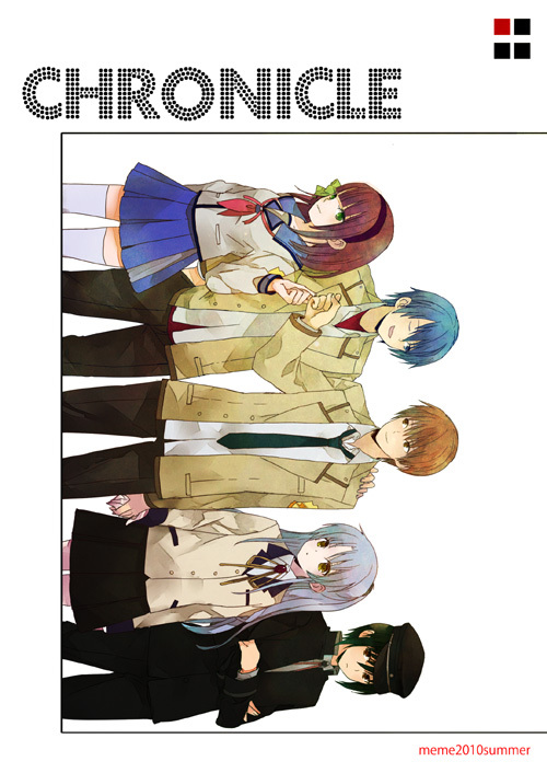 bad_id, blazer, blue_eyes, blue_hair, brown_eyes, brown_hair, green_hair, hat