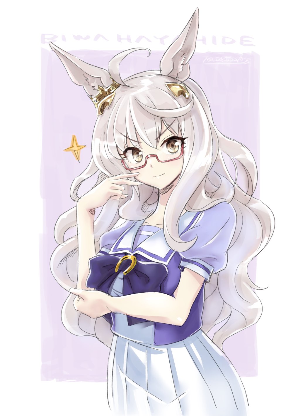 1girl, ahoge, animal_ears, as'maria, biwa_hayahide_(umamusume), bow, bowtie, breasts