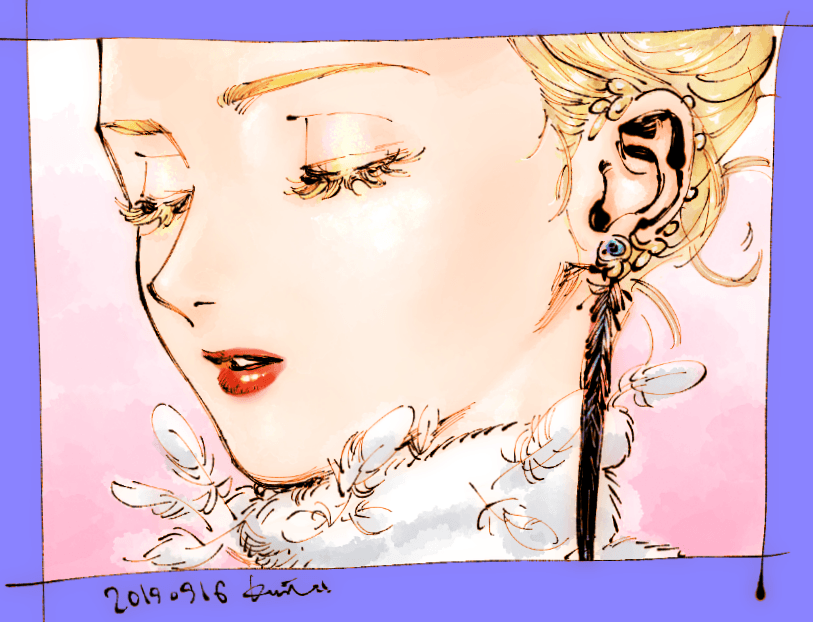 1girl, blonde_hair, border, close-up, closed_eyes, colored_eyelashes, commentary, dated