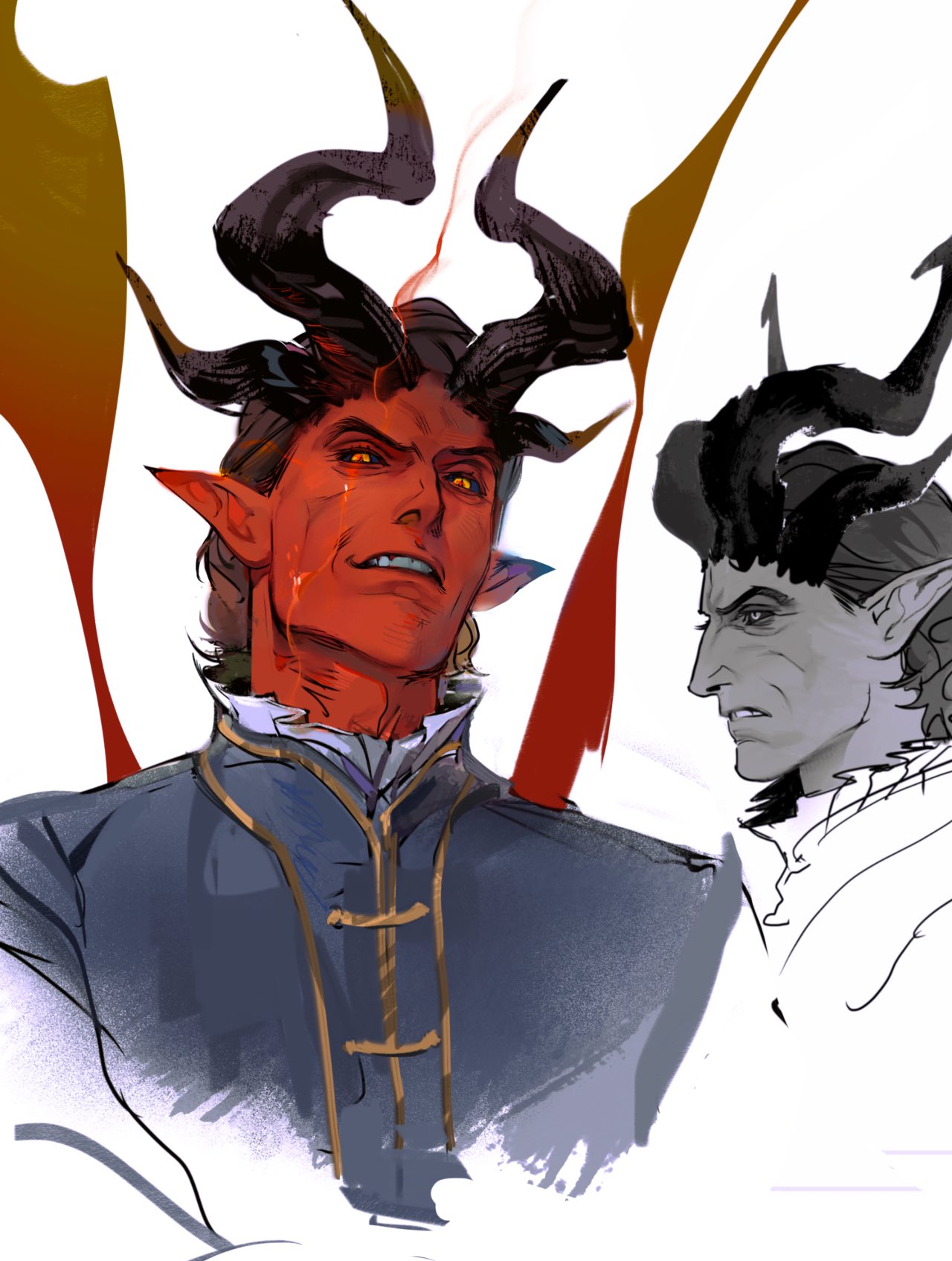 1boy, baldur's_gate, baldur's_gate_3, black_sclera, blue_jacket, blue_octopus12, brown_hair, chinese_commentary