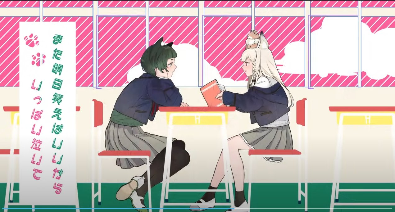 2girls, animal_ear_fluff, animal_ears, animal_on_head, animare, awase_kazuwara, black_jacket, black_pantyhose