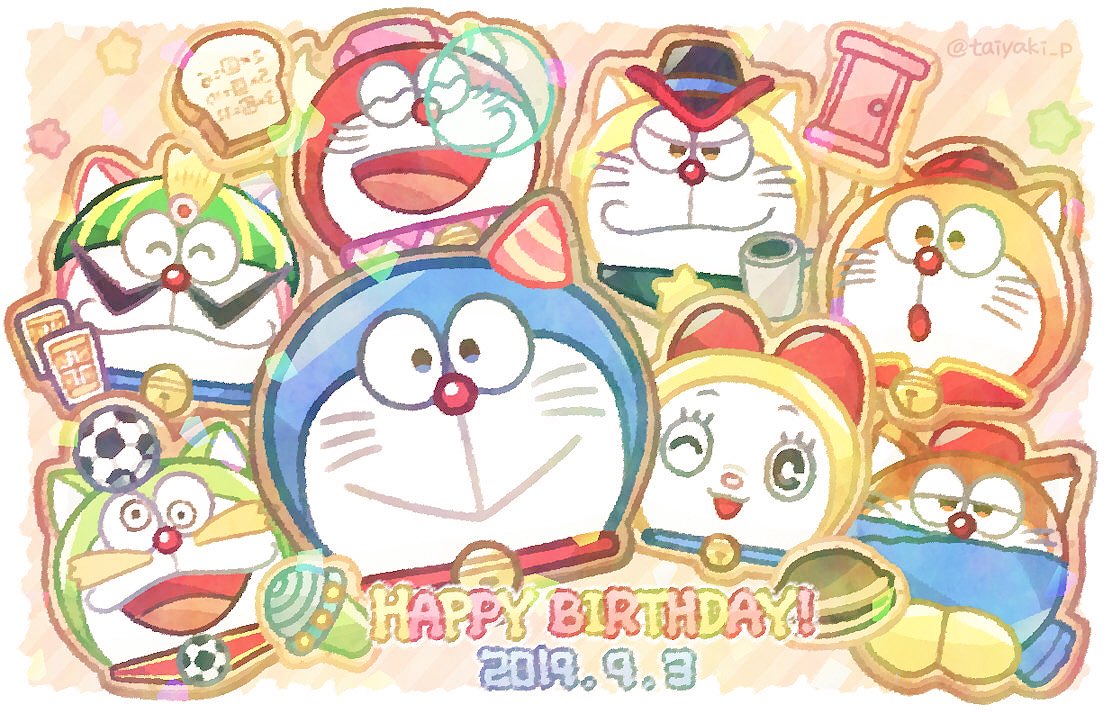 :>, animal_collar, anywhere_door, ball, bell, blue_scarf, collar, confetti