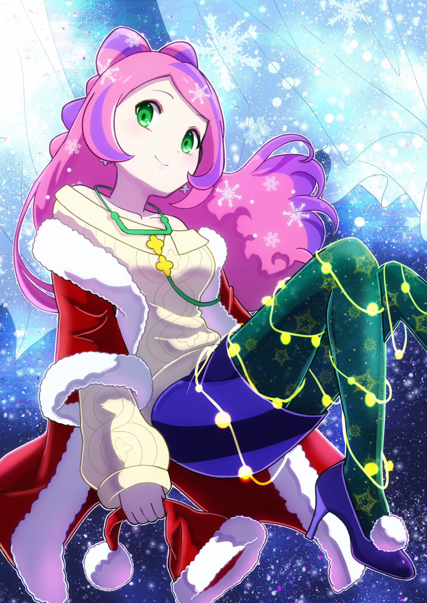 1girl, alternate_costume, bare_shoulders, breasts, coat, collarbone, earrings, eyeshadow