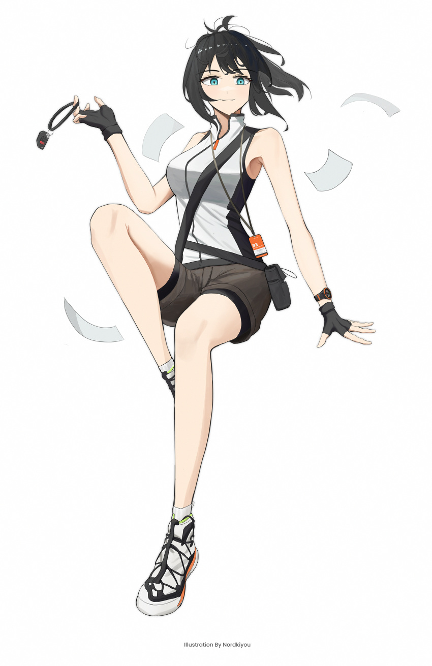 1girl, :3, absurdres, ahoge, arm_support, bag, bare_arms, bare_shoulders