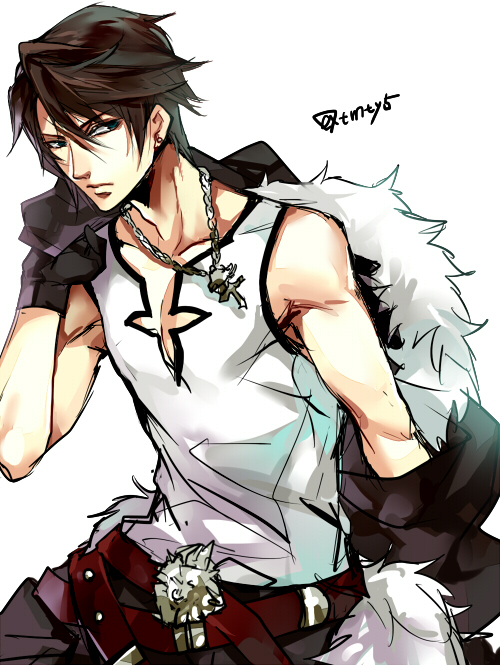1boy, belt, belt_buckle, black_gloves, black_jacket, black_pants, brown_hair, buckle