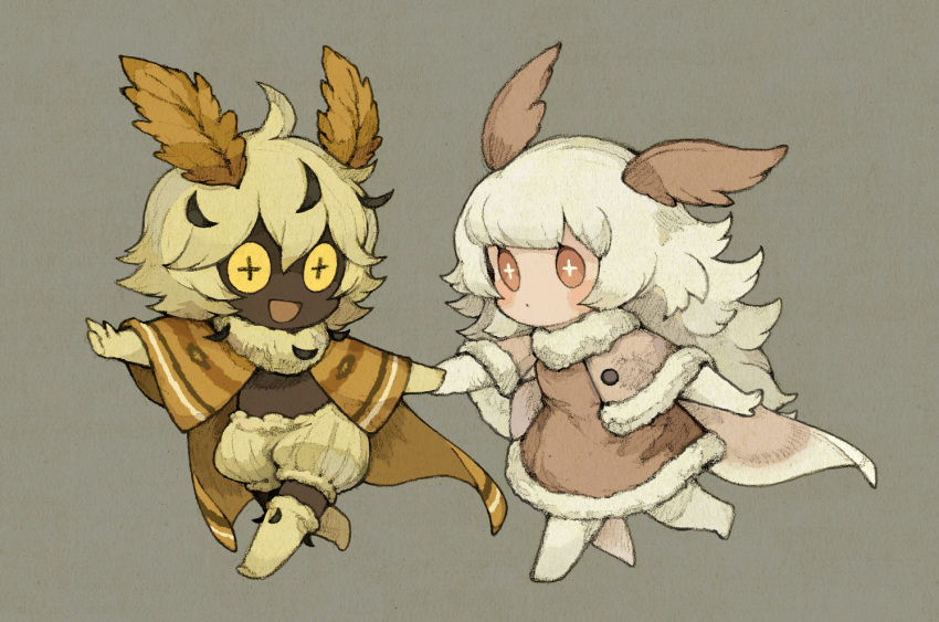 1boy, 1girl, :d, ahoge, arthropod_boy, arthropod_girl, blonde_hair, boots