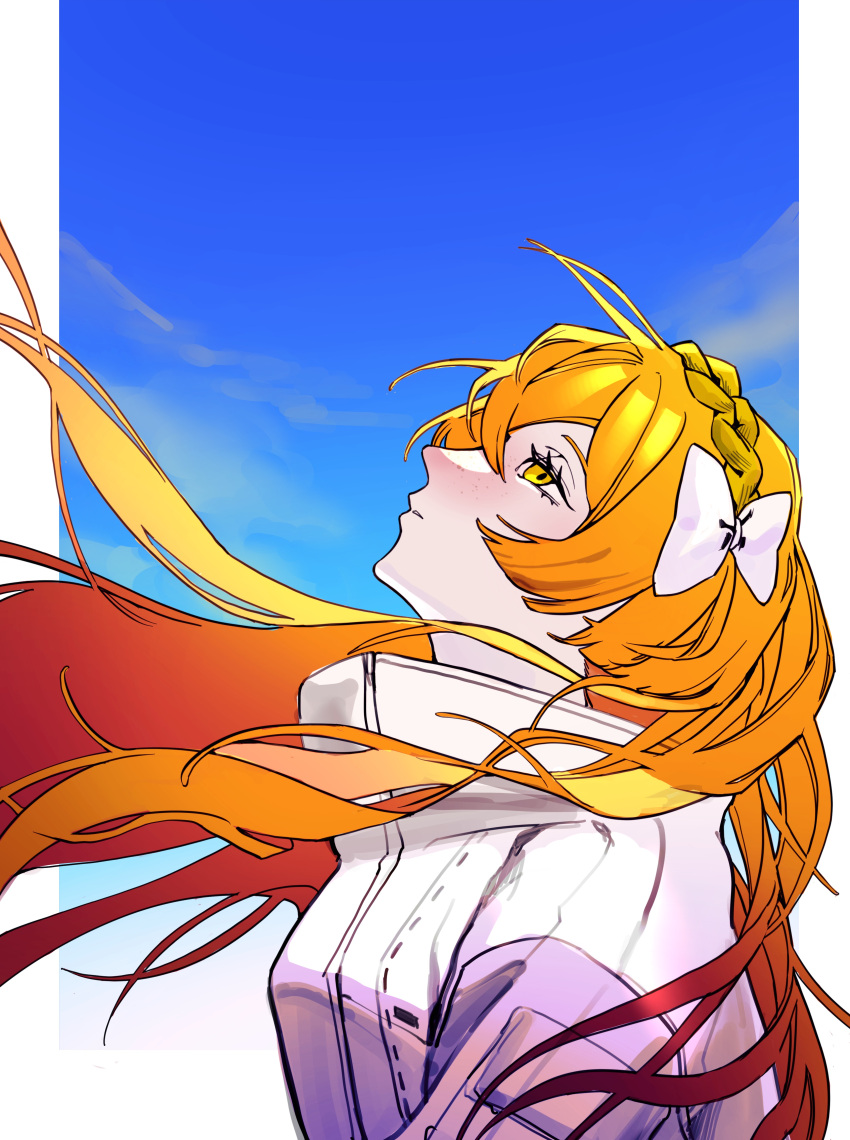 1girl, absurdres, bow, brown_hairband, hair_bow, hairband, highres, ishmael_(project_moon)