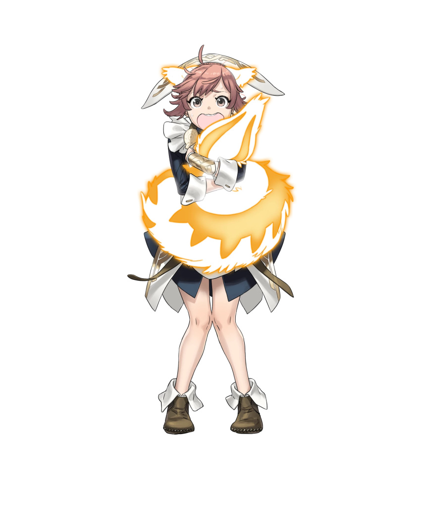 1girl, animal_ears, brown_footwear, earrings, fire_emblem, fire_emblem_heroes, flying_sweatdrops, glowing