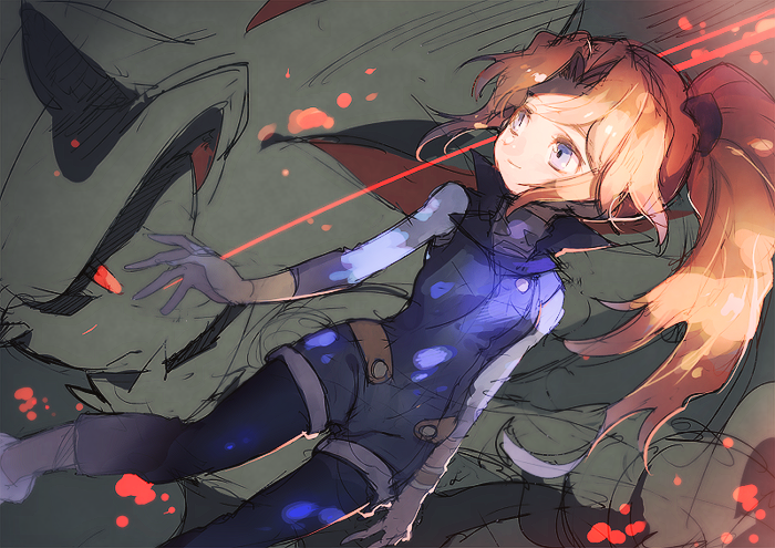 1boy, 1girl, animal_ears, aoki_(fumomo), arms_at_sides, black_leggings, blonde_hair, blue_eyes