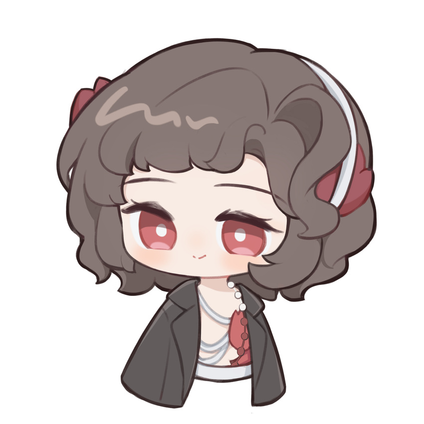 1girl, ai_chi_guobaoyou, black_hair, black_jacket, blush, chibi, closed_mouth, cropped_torso