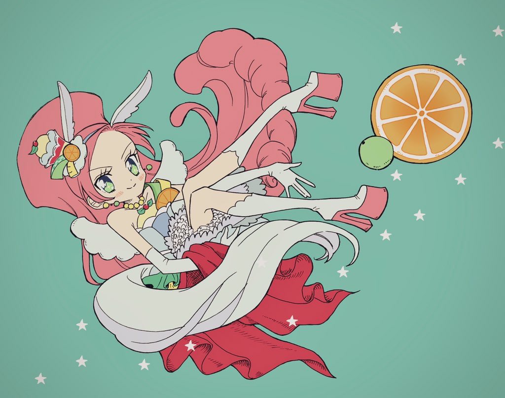 aji_fry, animal_ears, blue_hairband, boots, commentary_request, cure_parfait, dress, earrings