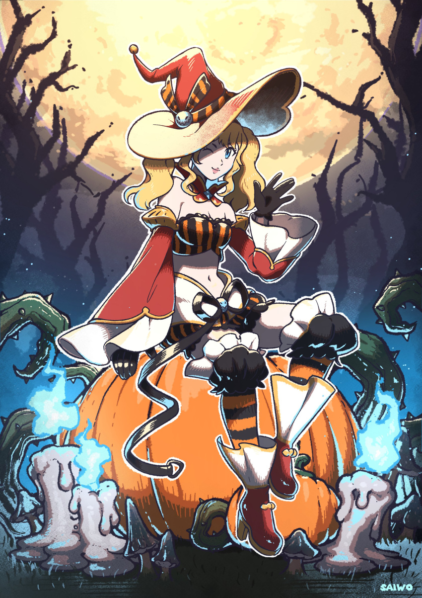 absurdres, artist_name, bare_tree, black_bow, black_bra, black_socks, blonde_hair, blue_eyes