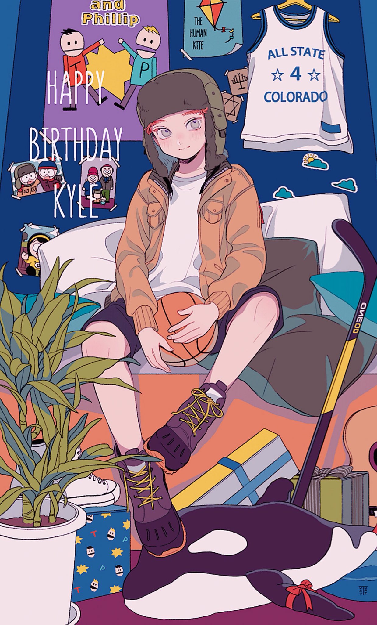 2girls, 6+boys, ball, basketball_(object), black_shorts, box, gerald_broflovski, gift