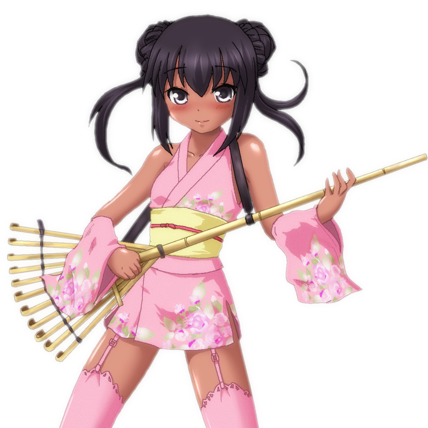 black_hair, detached_sleeves, double_bun, garter_straps, hayashiya_zangourou, hayashiya_zankurou, highres, japanese_clothes