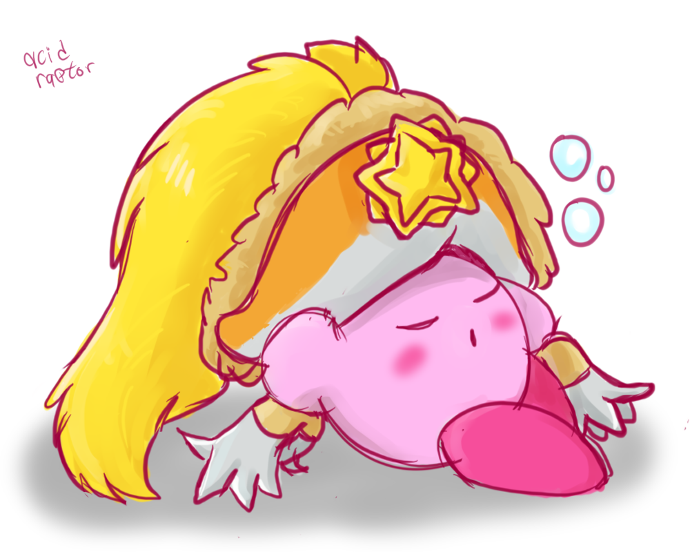 closed_eyes, kirby, kirby_(series), kirby_and_the_forgotten_land, noble_ranger_kirby, non-web_source, ranger_kirby, sleeping, white_background