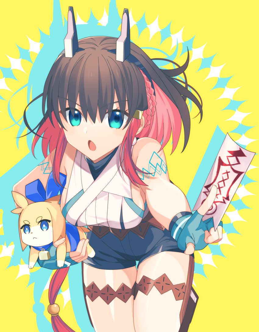 1girl, absurdres, azure_striker_gunvolt, azure_striker_gunvolt_3, blue_eyes, blue_shorts, body_markings, breasts