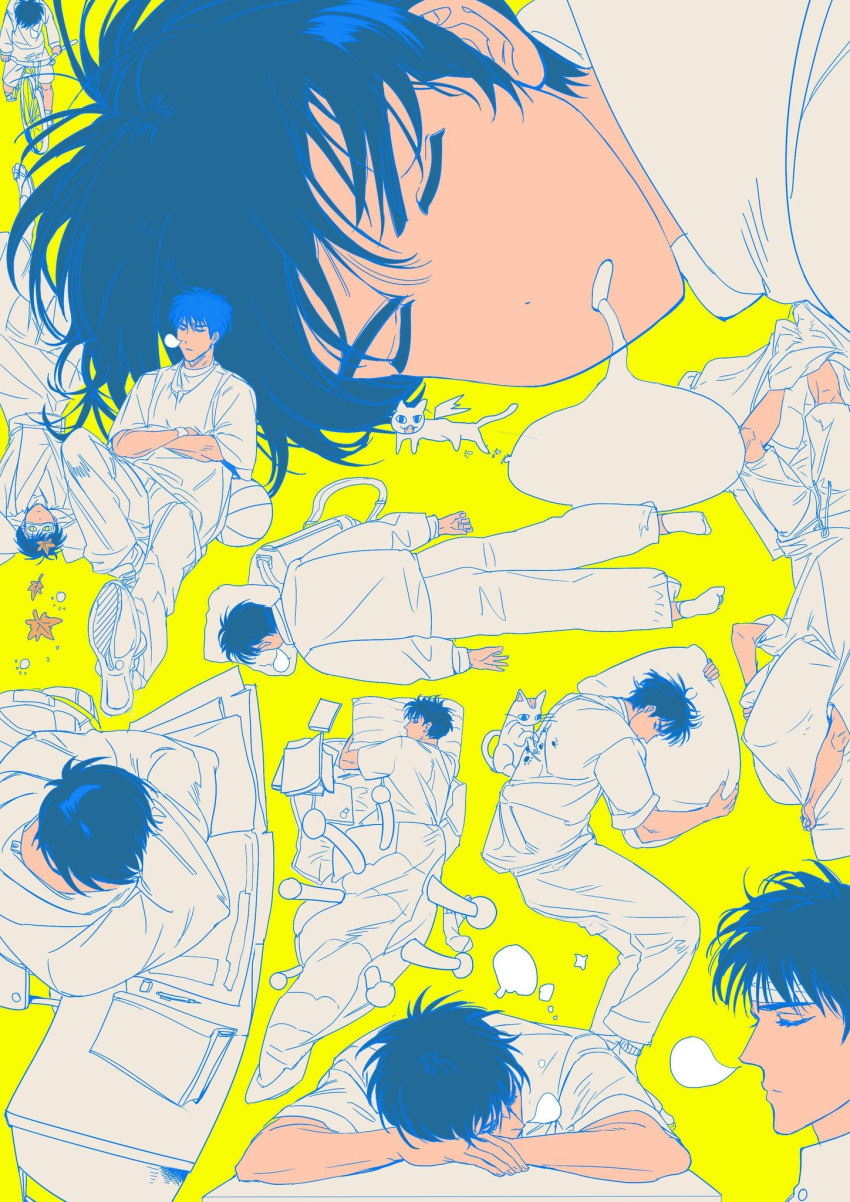 1boy, bag, ball, bandaged_head, bandages, basketball_(object), bicycle, black_hair