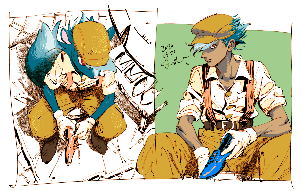 1boy, animal_crossing, belt, blue_footwear, commentary, commentary_request, dated, from_above