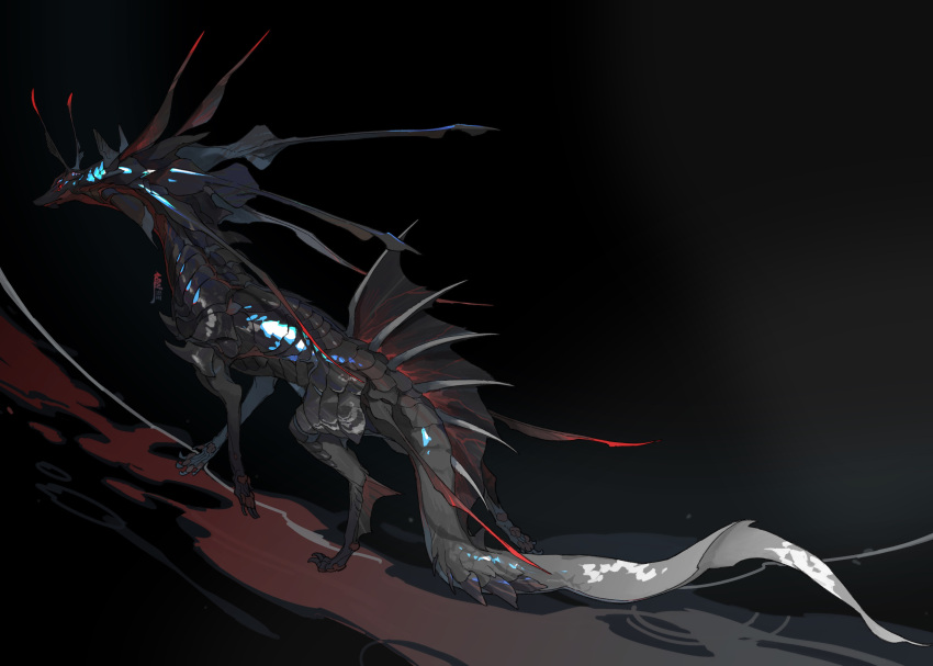 absurdres, animal_focus, antennae, black_background, chinese_commentary, claws, commentary_request, fins