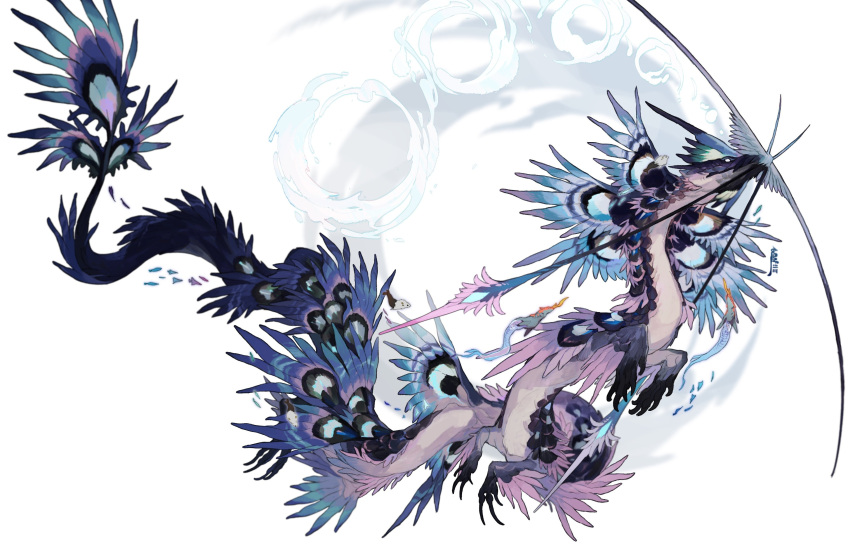 absurdres, animal_focus, blank_eyes, claws, feathered_wings, flying, from_side, full_body