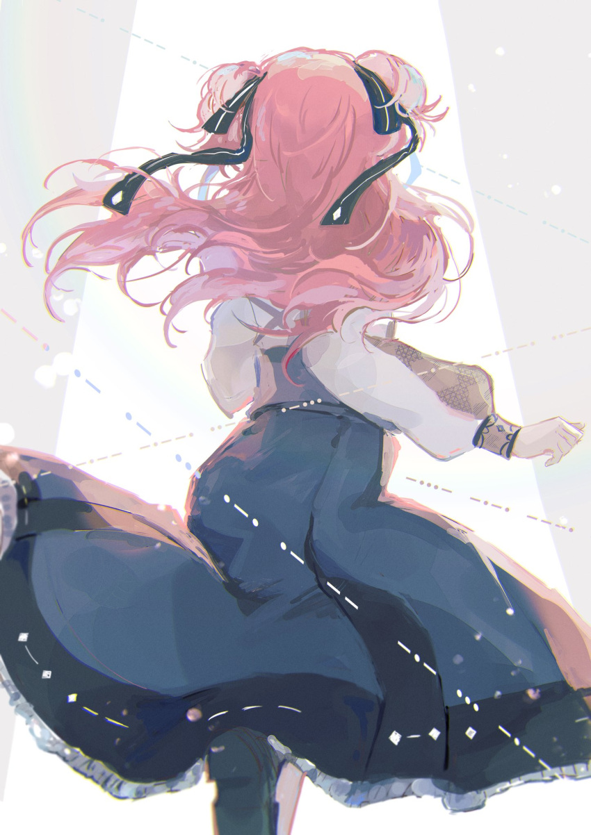 1girl, back, commentary_request, hair_ribbon, highres, kouri_2x, long_hair, long_sleeves