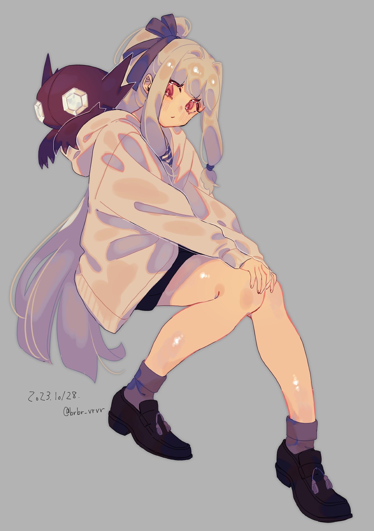 1girl, alternate_costume, alternate_hairstyle, black_footwear, black_skirt, blush, brbr_vrvr, commentary_request