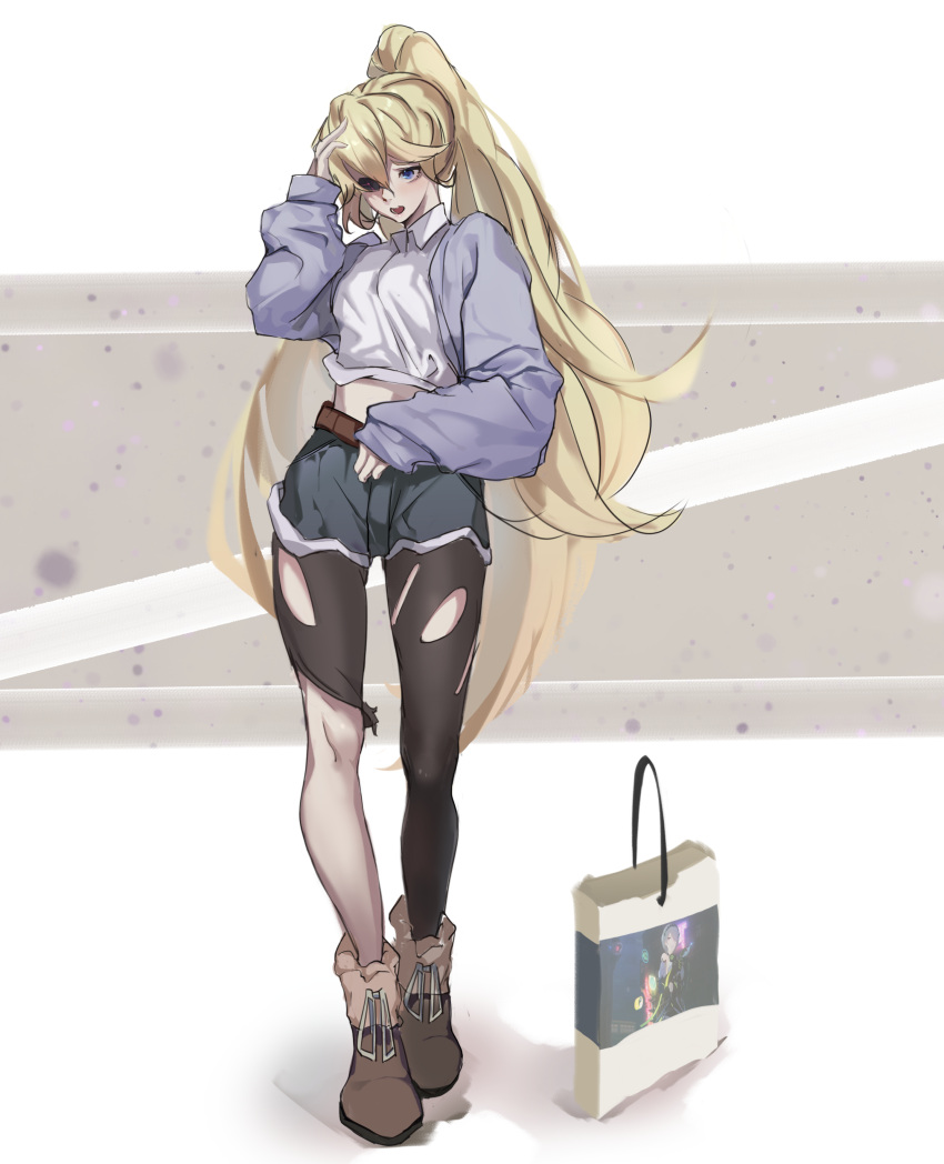 1girl, absurdres, bag, belt, bianka_durandal_ataegina, blonde_hair, blue_eyes, boots
