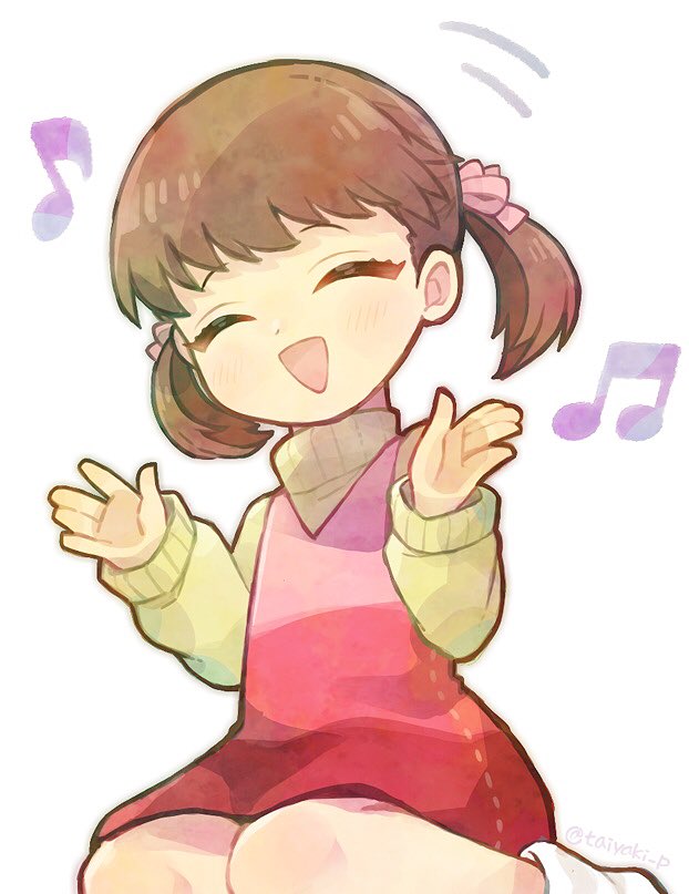 1girl, blush, closed_eyes, commentary, doradorakingyo, doujima_nanako, dress, eyelashes