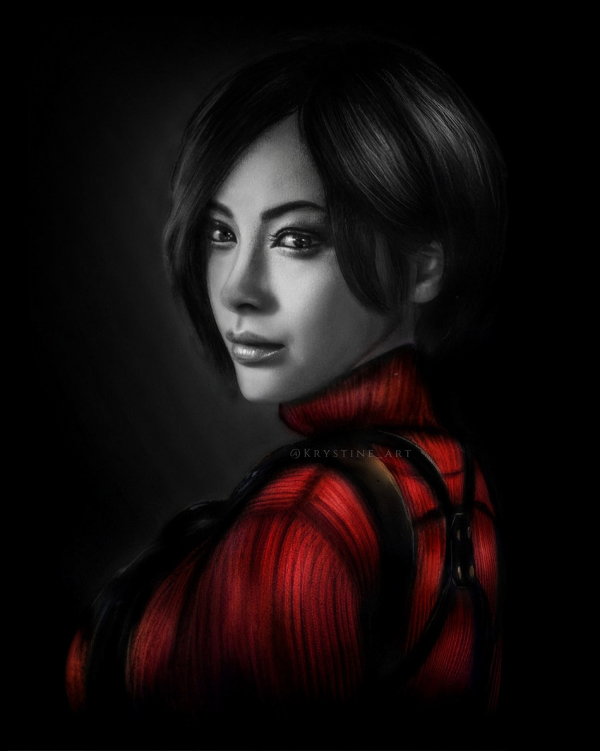 1girl, ada_wong, breasts, commentary, from_side, highres, krystine_art, large_breasts