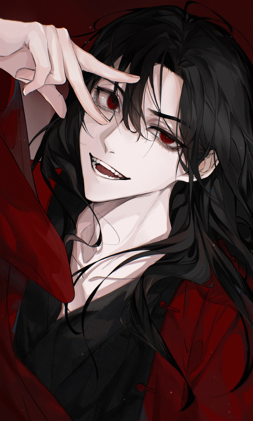 1boy, absurdres, arm_up, bishounen, black_nails, chinese_clothes, coat, dao_gui_yi_xian