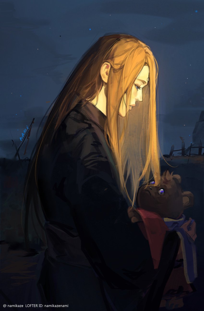 1boy, absurdres, androgynous, bishounen, black_robe, blonde_hair, blue_eyes, eyelashes
