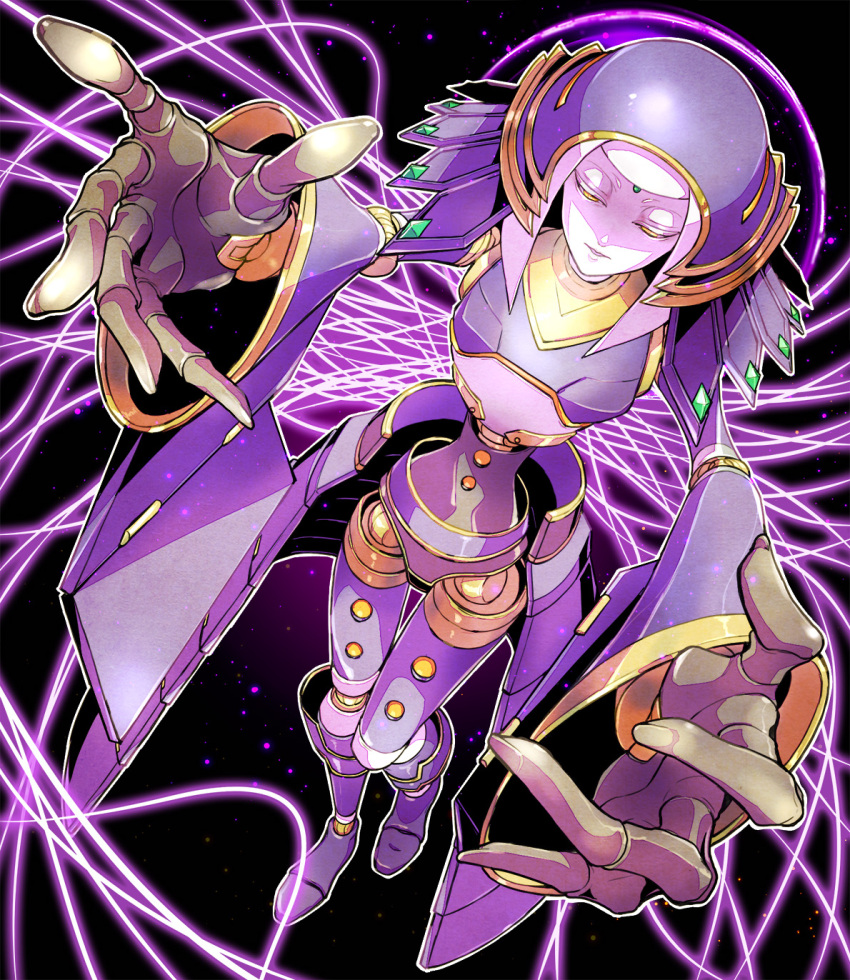 1girl, android, closed_eyes, doll_joints, duel_monster, el_shaddoll_construct, forehead_jewel, full_body