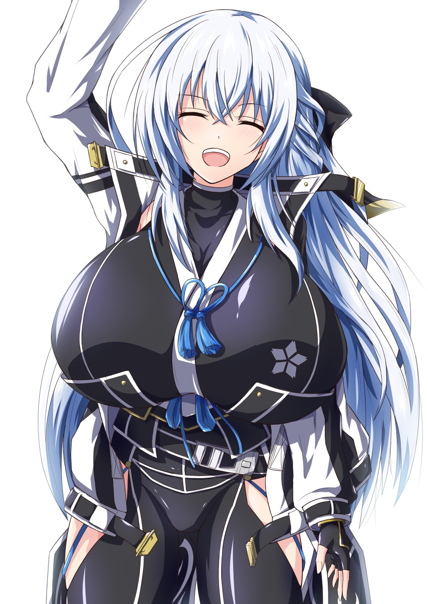 1girl, absurdres, black_gloves, breasts, closed_eyes, clothing_cutout, coat, eiyuu_densetsu